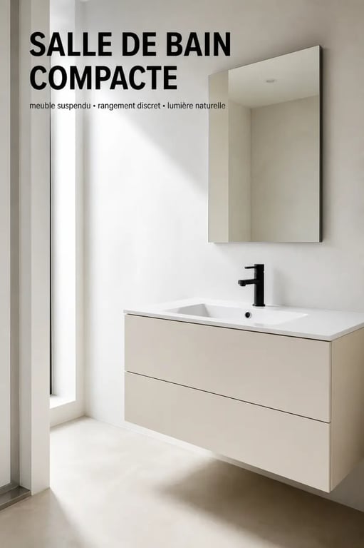 Meuble vasque design suspendu dans une petite salle de bain moderne