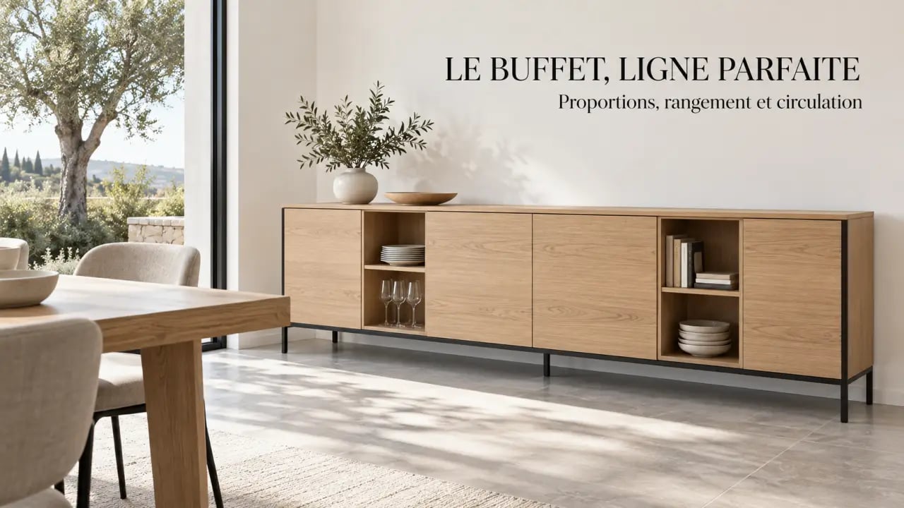 Buffet meuble design en situation dans une salle à manger contemporaine