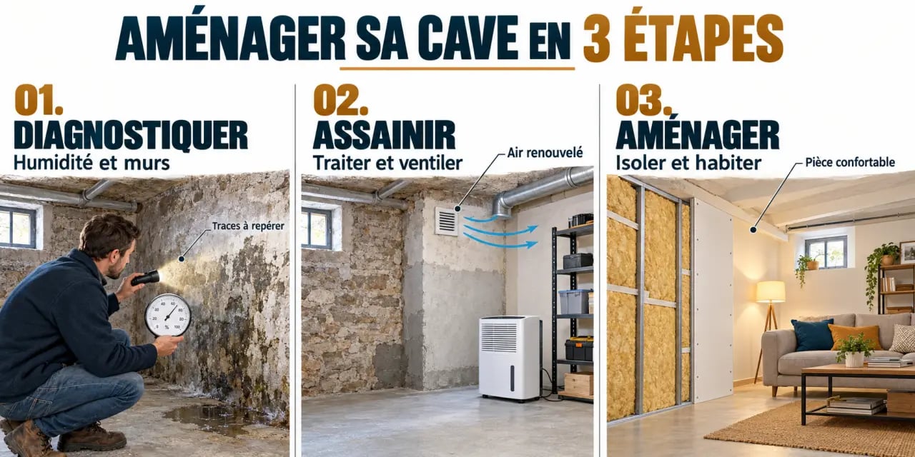 Étapes clés pour un aménagement de cave maison : diagnostic, assainissement, ventilation et isolation