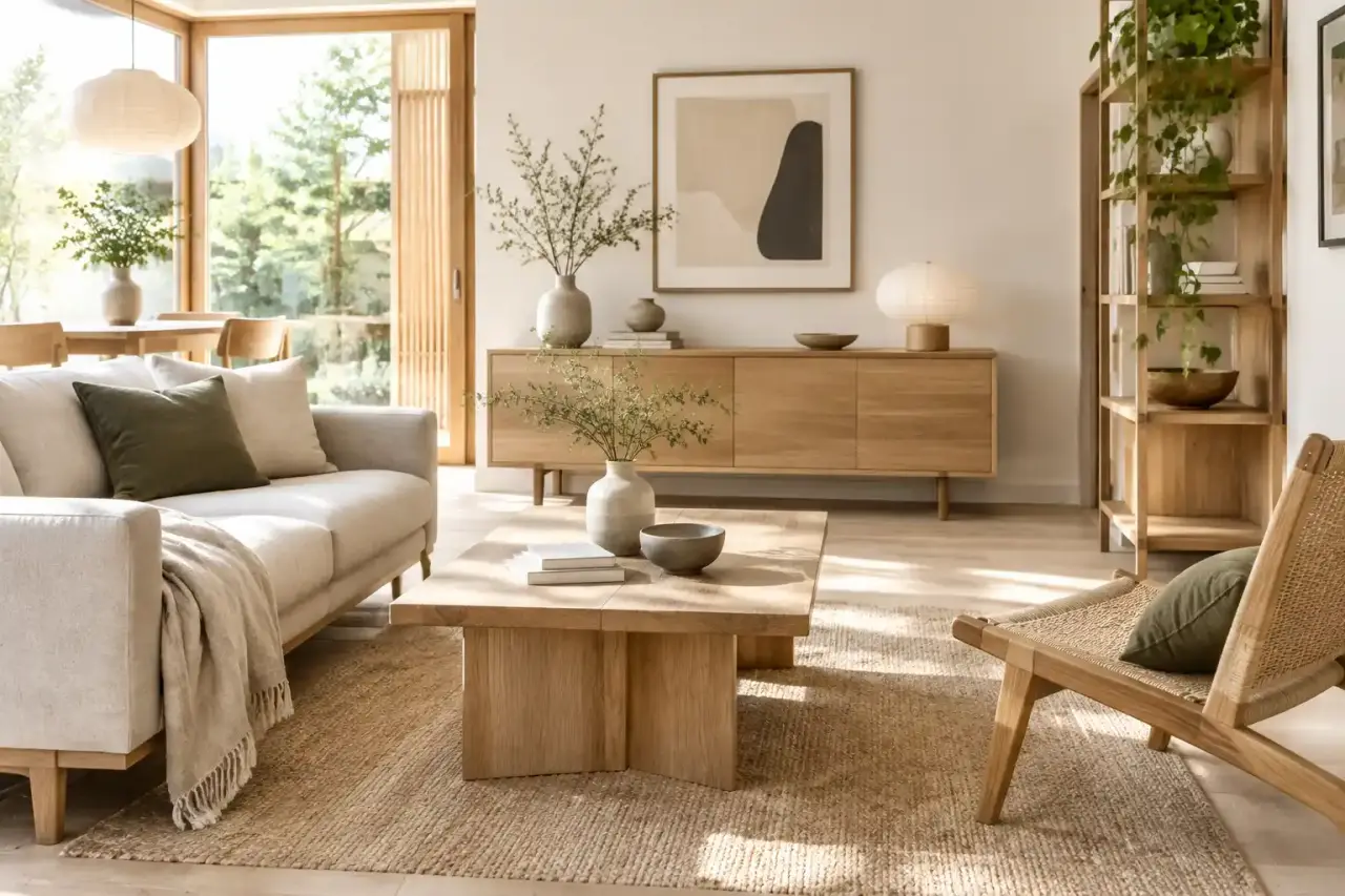 Intérieur de style Japandi minimaliste et lumineux