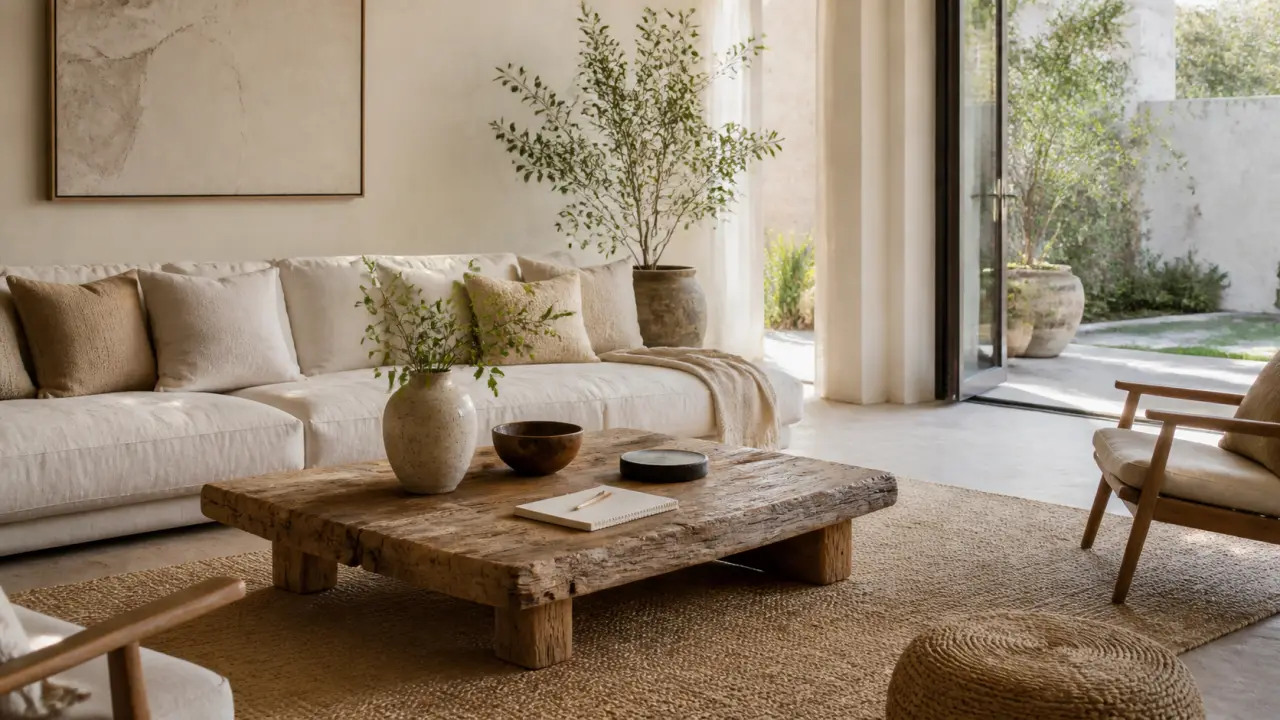 Salon lumineux et minimaliste inspiré de la slow déco