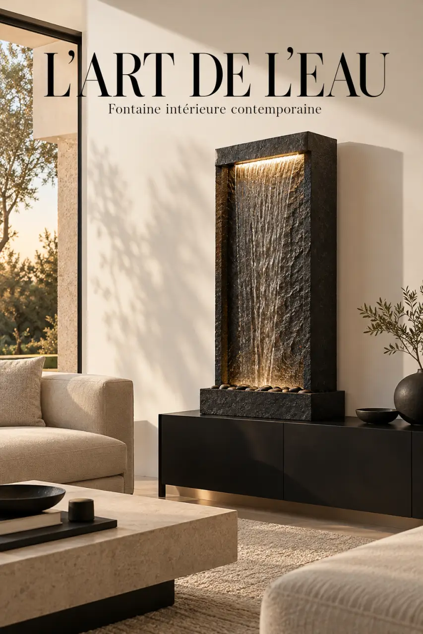 Fontaine décoration intérieure moderne installée dans un salon contemporain