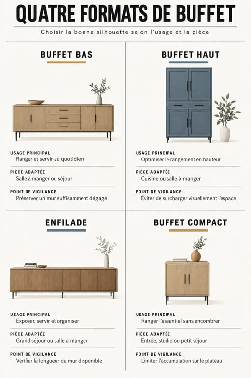 Comparatif des formats de buffet meuble design pour salon, salle à manger et petit espace