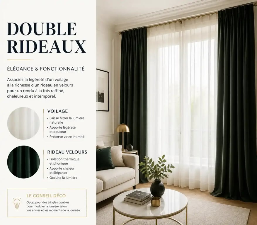 Rideaux salon décoration superposés pour un rendu élégant