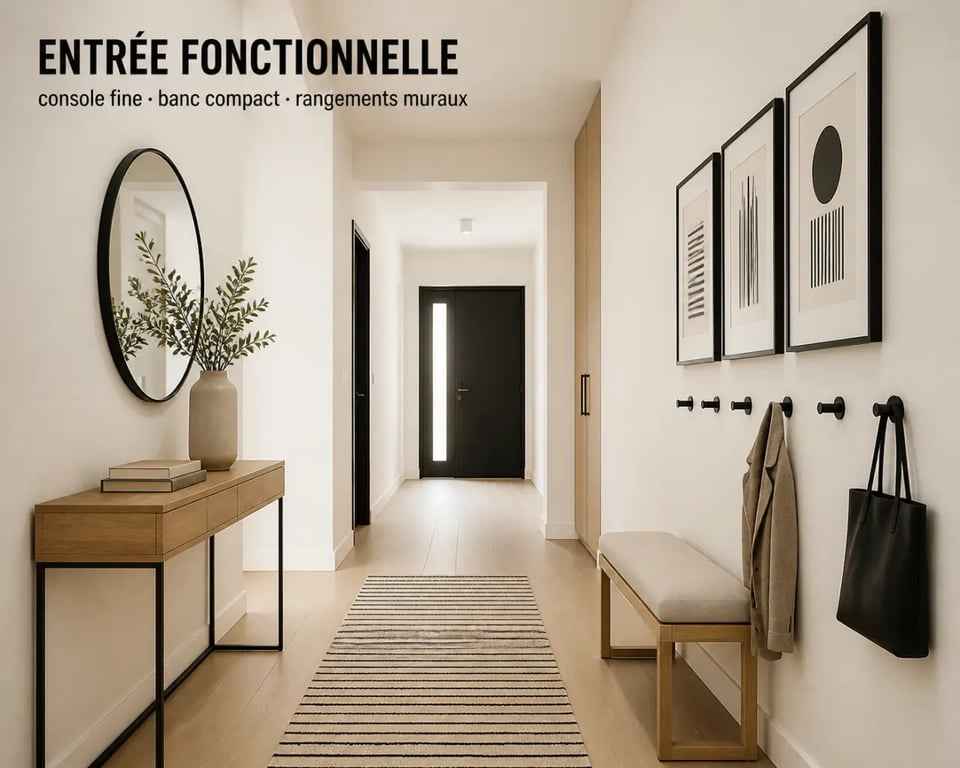 Idée déco couloir moderne avec rangements fins, galerie de cadres et ambiance chaleureuse