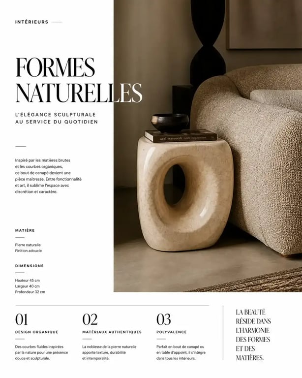 Bout de canapé aux formes organiques pour illustrer le meuble d'appoint design