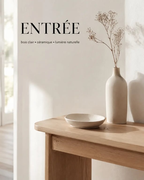 Objet déco design à poser sur meuble sur console d’entrée avec vide-poches en céramique et vase fin