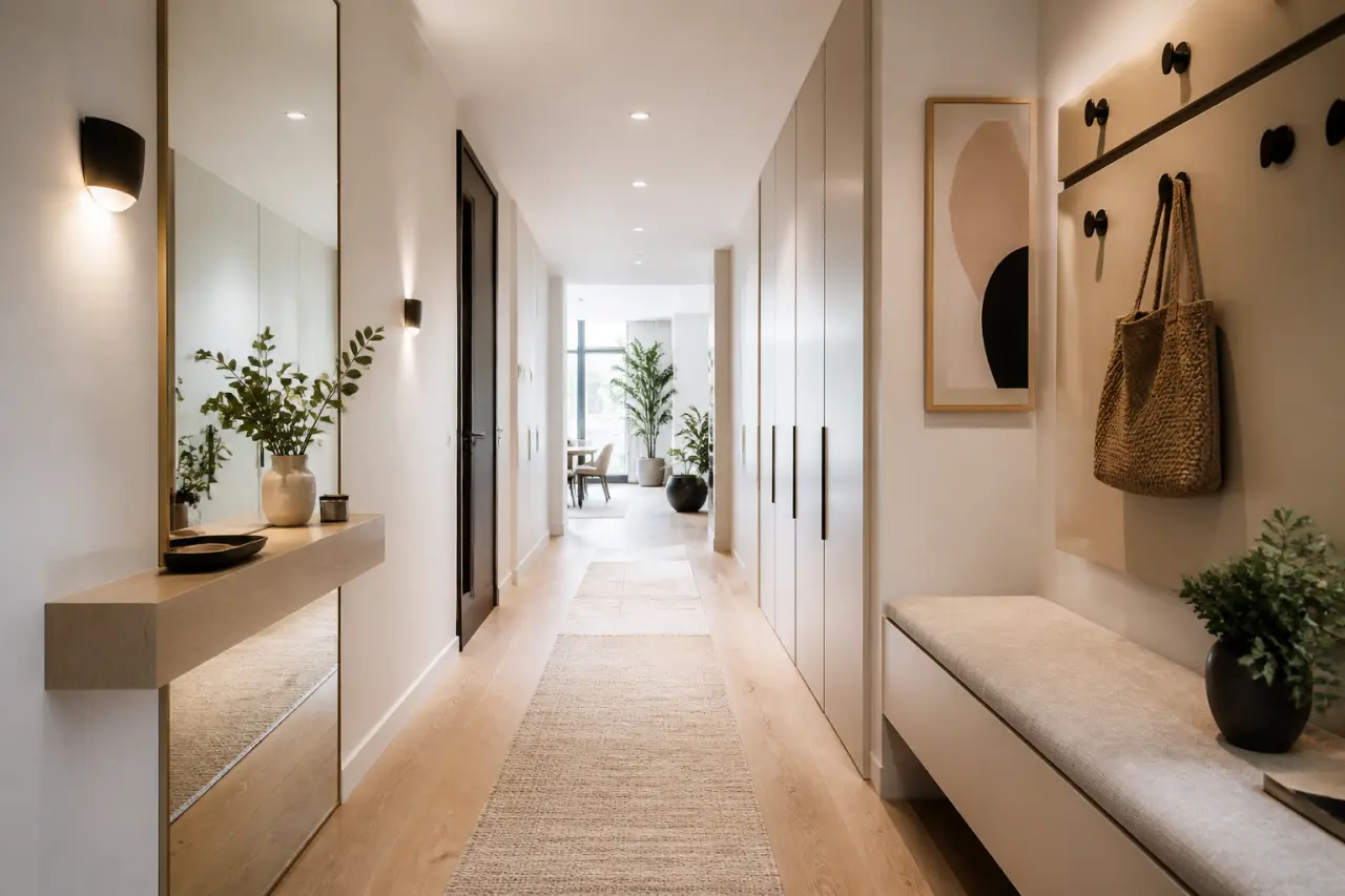 Couloir moderne : agrandir, éclairer et ranger sans l’encombrer