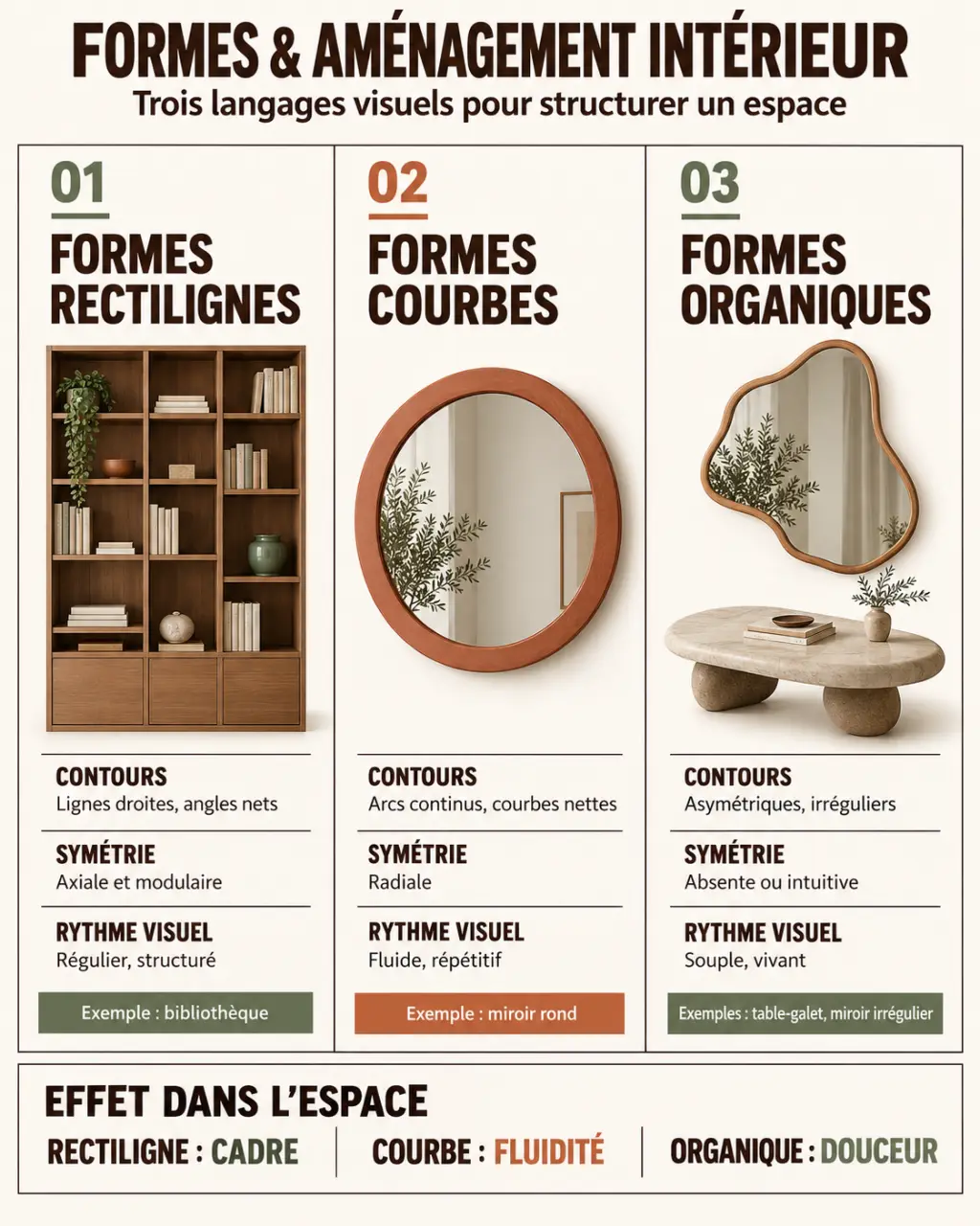 Infographie sur les formes organiques et leur différence avec les formes géométriques en décoration