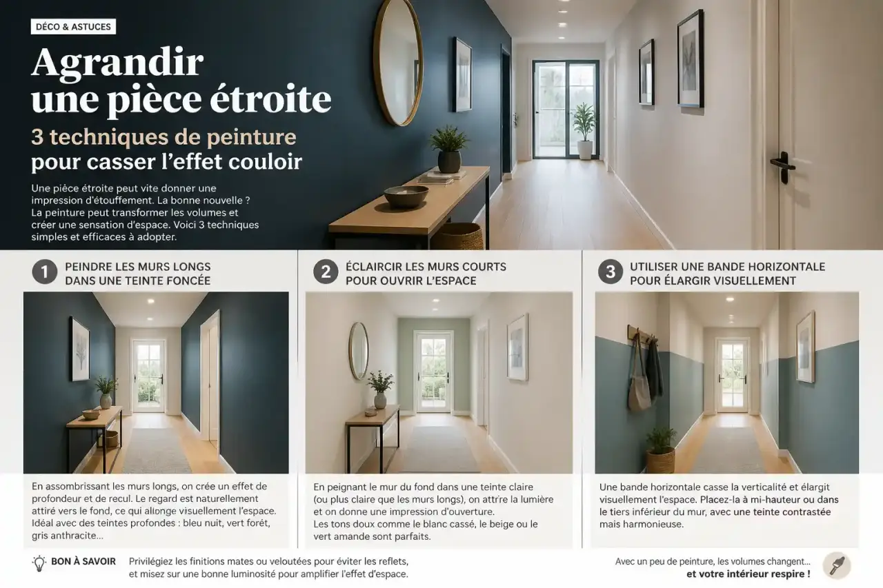 Agrandir une pièce étroite : 3 techniques de peinture pour casser l'effet couloir