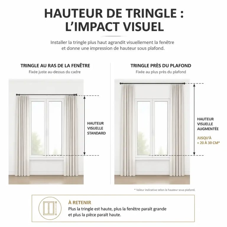Astuce décoration rideaux salon pour agrandir la hauteur sous plafond