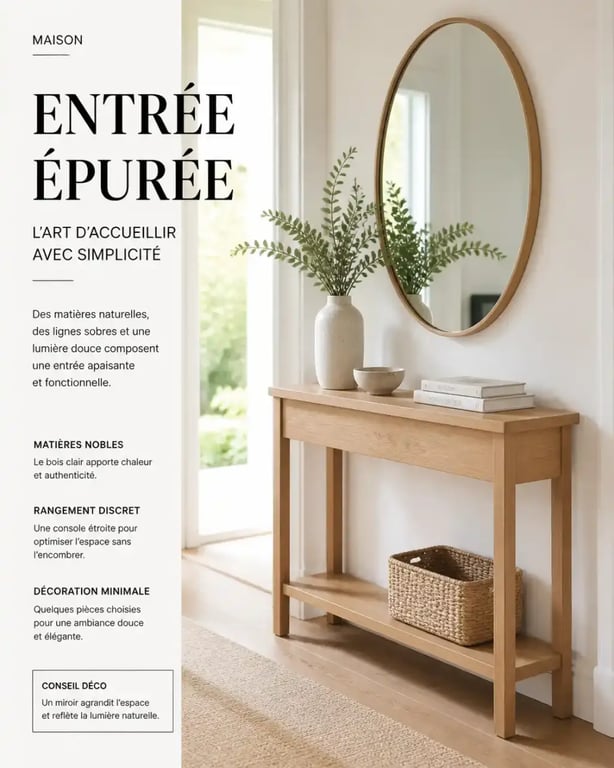 Console étroite en bois dans une entrée pour illustrer le meuble d'appoint design