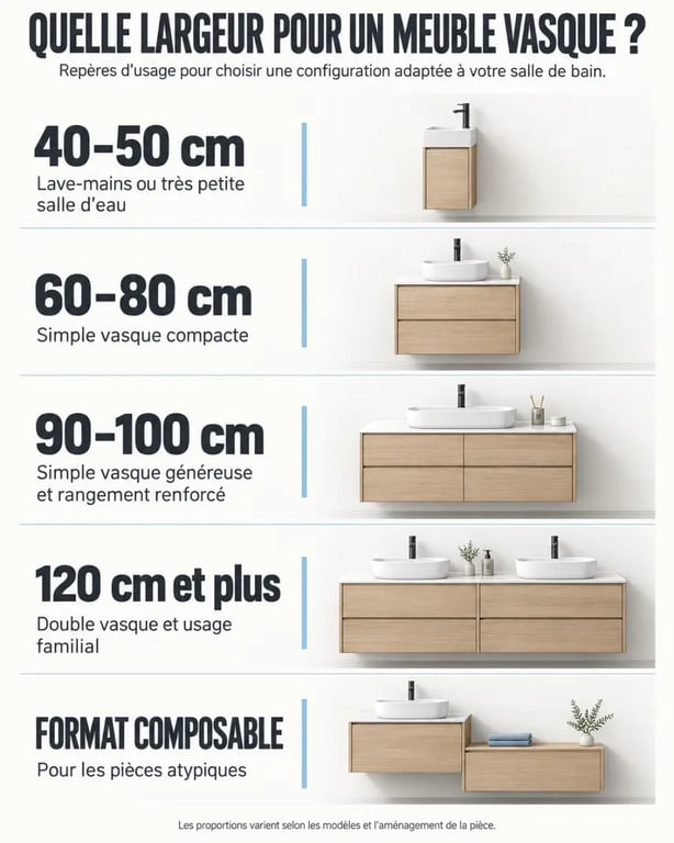 Infographie des largeurs et configurations d’un meuble de salle de bain design